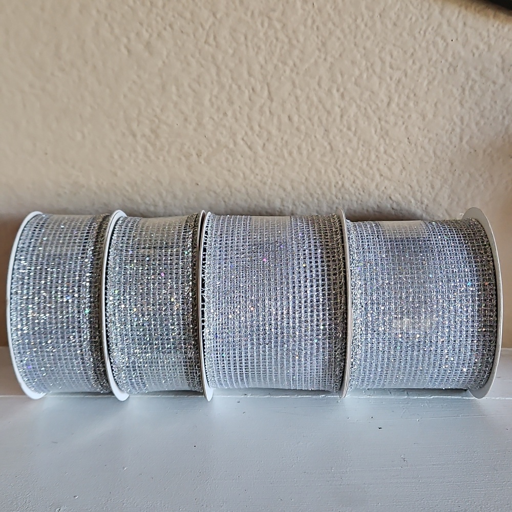 4 Rolls of Celebrate it - Wired Silver Net Mesh Ribbon - Picture 8 of 8